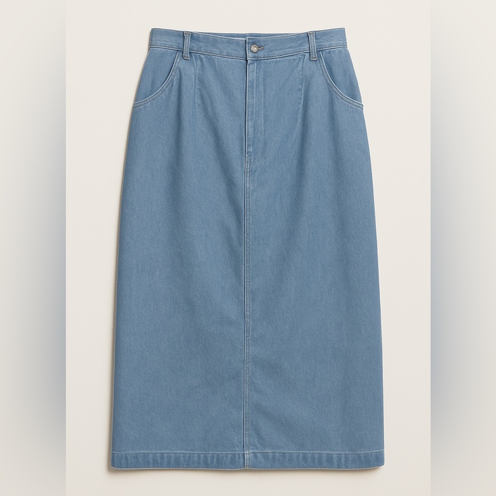 Bedford Fair Denim Midi Skirt 14 Petite Blue A-Line Classic Modest - Picture 2 of 3